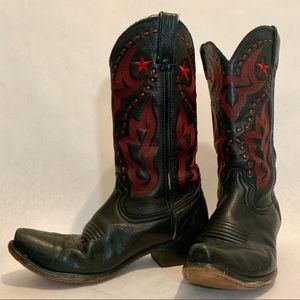 DURANGO Vintage Cowboy Boots Black and Red 9M